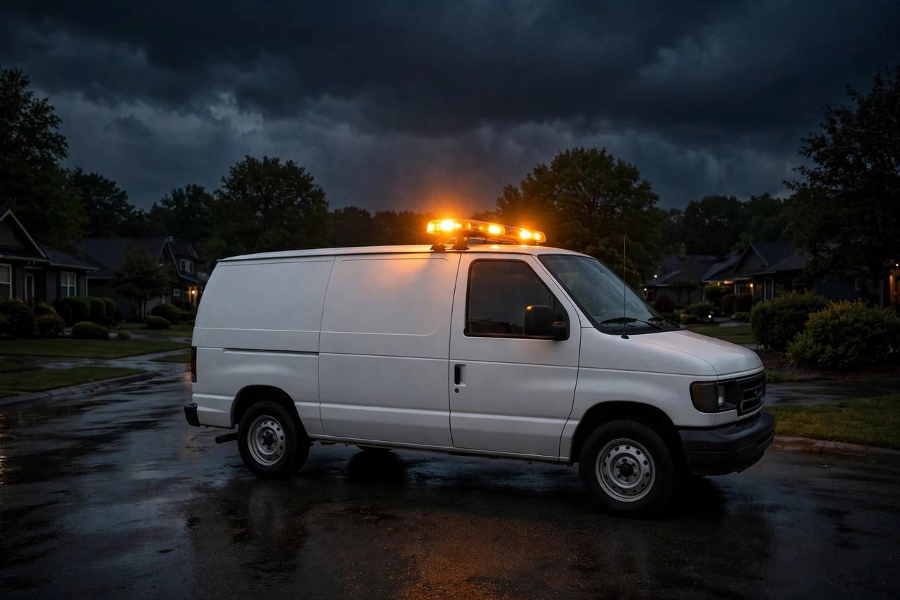 Emergency auto locksmith attending a car at night in Longbridge